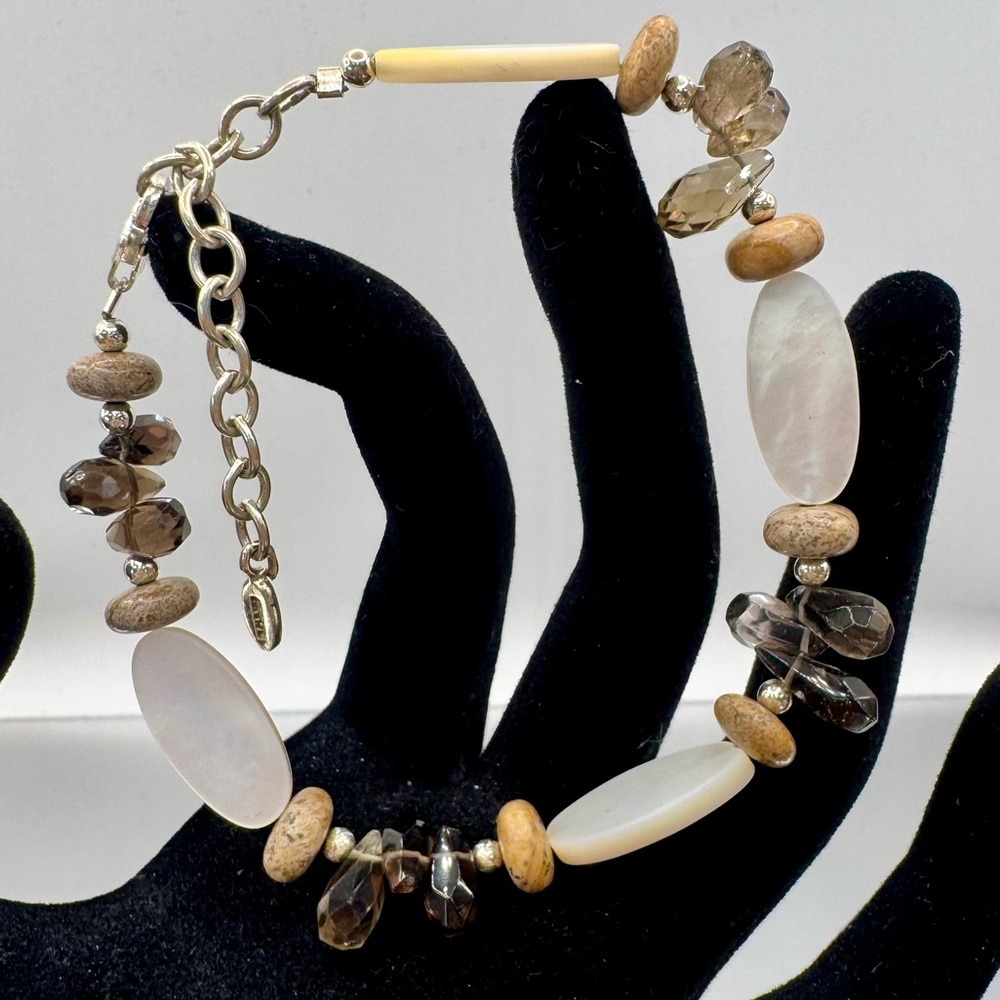 BARSE Sterling Silver Smokey Quartz Mother of Pearl Multi-Stone Vintage Bracelet